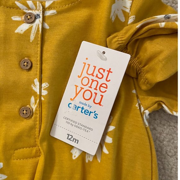 NWT 12mo Carter's girls daisy print onesie, long sleeves/pants, 100% cotton - Picture 4 of 6